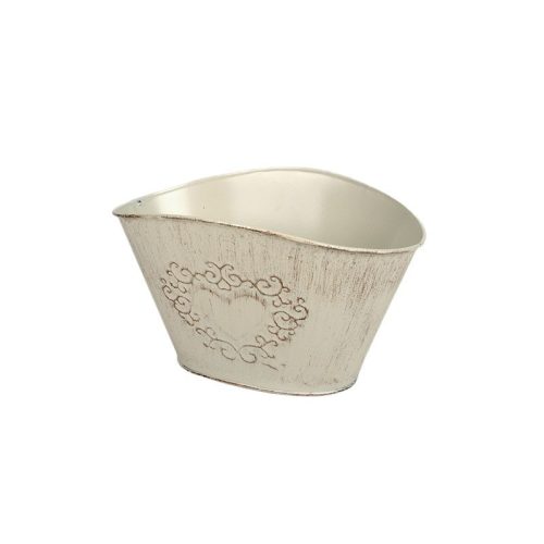 ovális szívmintás cink tál antikolt krém 17x12x8/10cm
