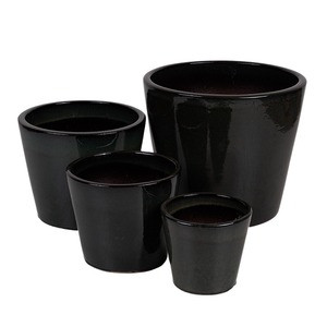 Singa conic egyenes falú kerámia növénytartó cédruszöld szett 21x19 S1