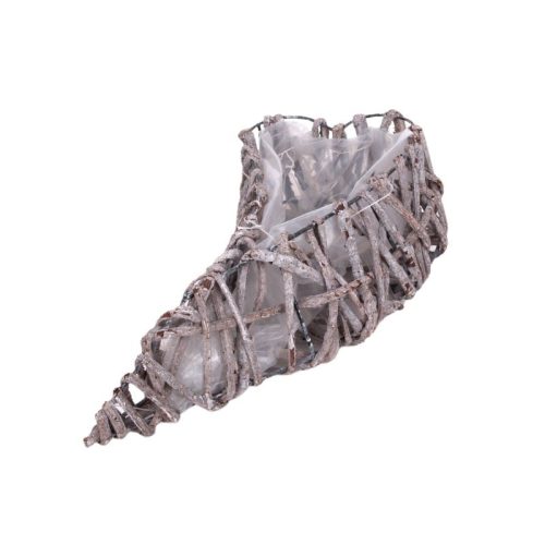 Szív alakú rattan ültetőtál szürke 40x20x10,5 cm